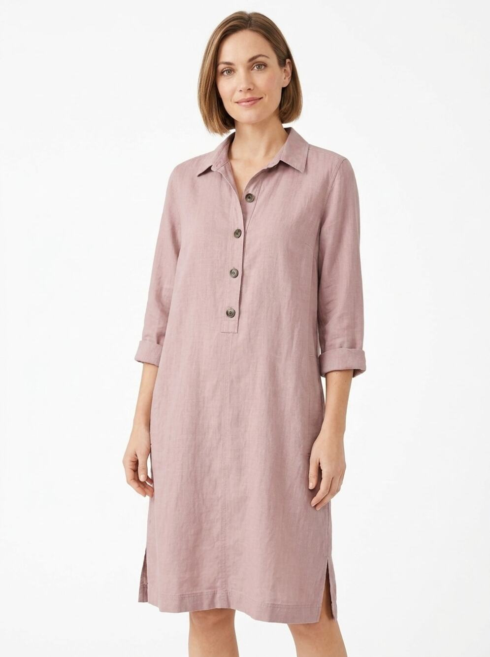J. Jill Linen Blend Mauve Pink Collared Shirt Dress Women Size XL Petite